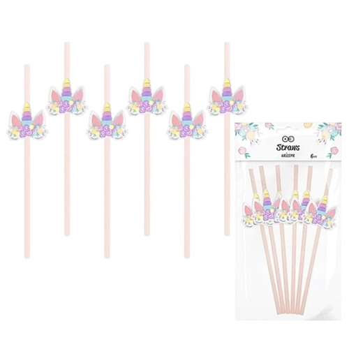 Słomki rurki papierowe urodziny dekoracja jednorożec unicorn 6x